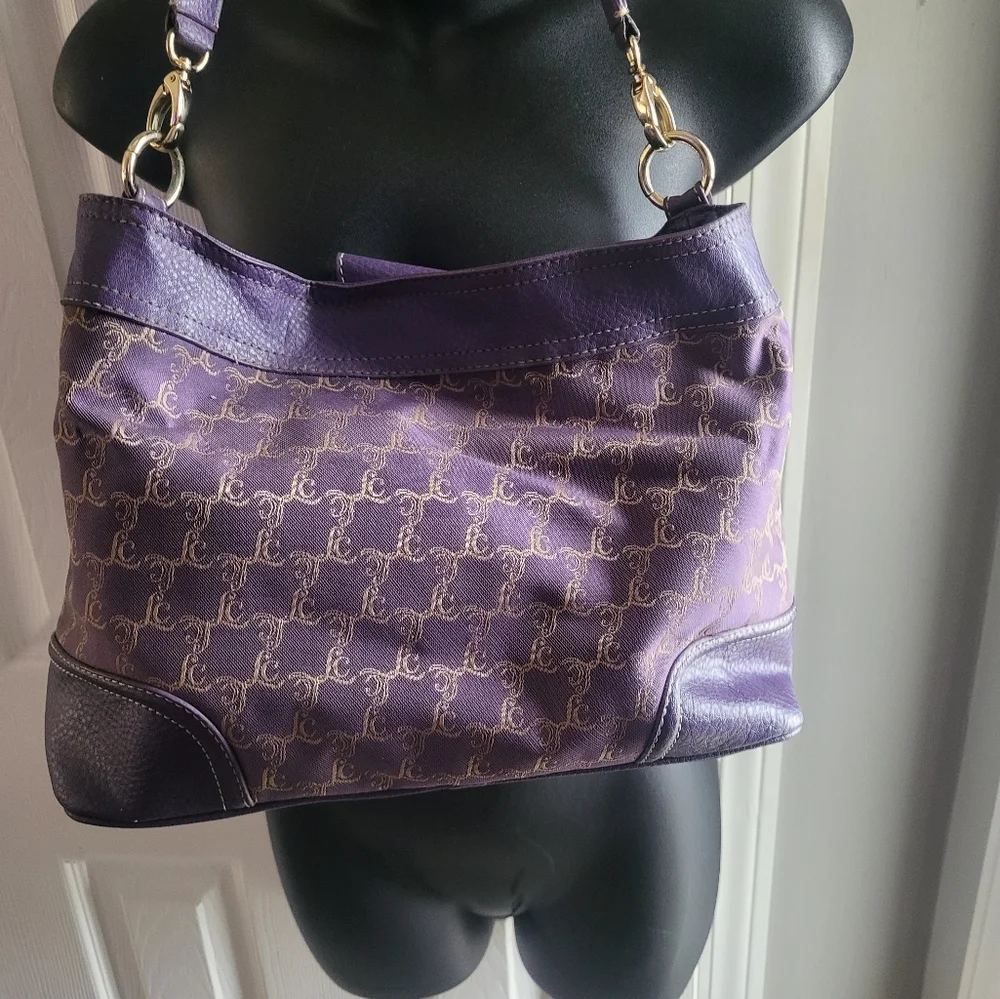 Liz Claiborne women's handbag purple and gold chainlink satchel - Picture 2 of 14